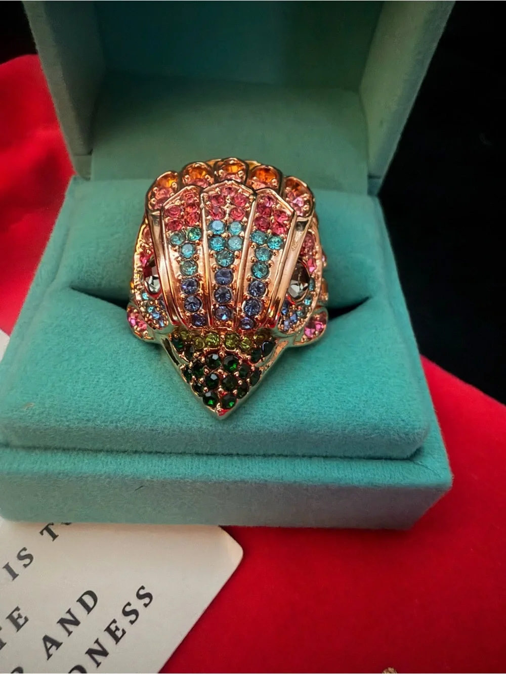 Kurt Geiger Gold-Tone Multicolor Crystal Shell Ring Size 7